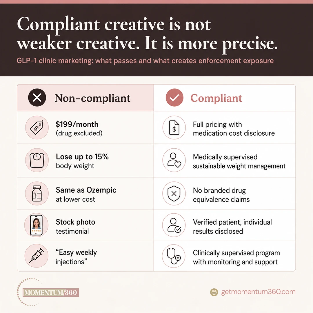 Compliant vs. non-compliant GLP-1 clinic creative